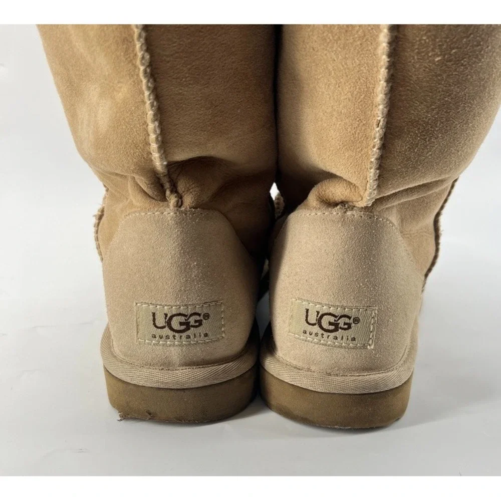 UGG Classic Tall Boots 5815 Womens 8 Suede Sheepskin Shearling Tan Beige Leather